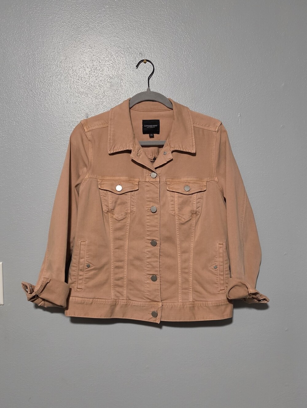 LIVERPOOL Denim Jacket Womens Medium Peach Pink Stretch Casual Minimalist - Picture 2 of 6